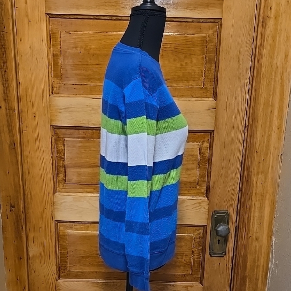 Old Navy Vibrant Blue and Green Back To School Preppy Striped Sweater 10/12 - Picture 3 of 4
